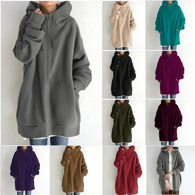 Sweatshirt Zippered Hooded Long Plush Sweatshirt for Women