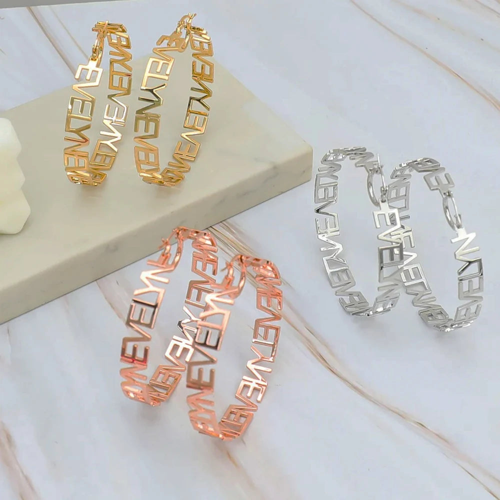 Custom Name Hoop Earrings for Women