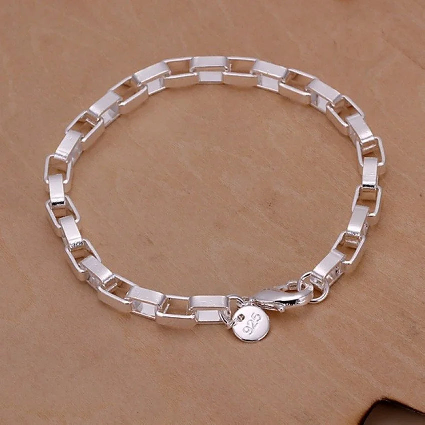 Fine Noble 925 Sterling Silver Solid Chain Bracelet For Women Men