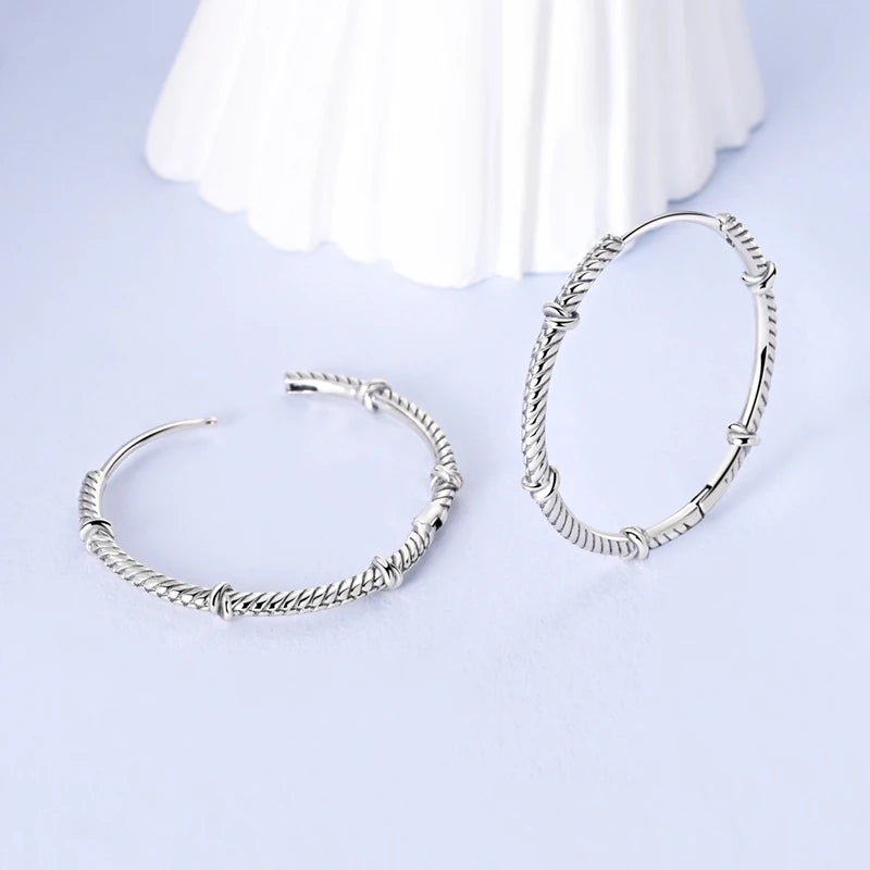 925 Sterling Silver Knot Hoop Earrings for Women | Textured Silver Earrings