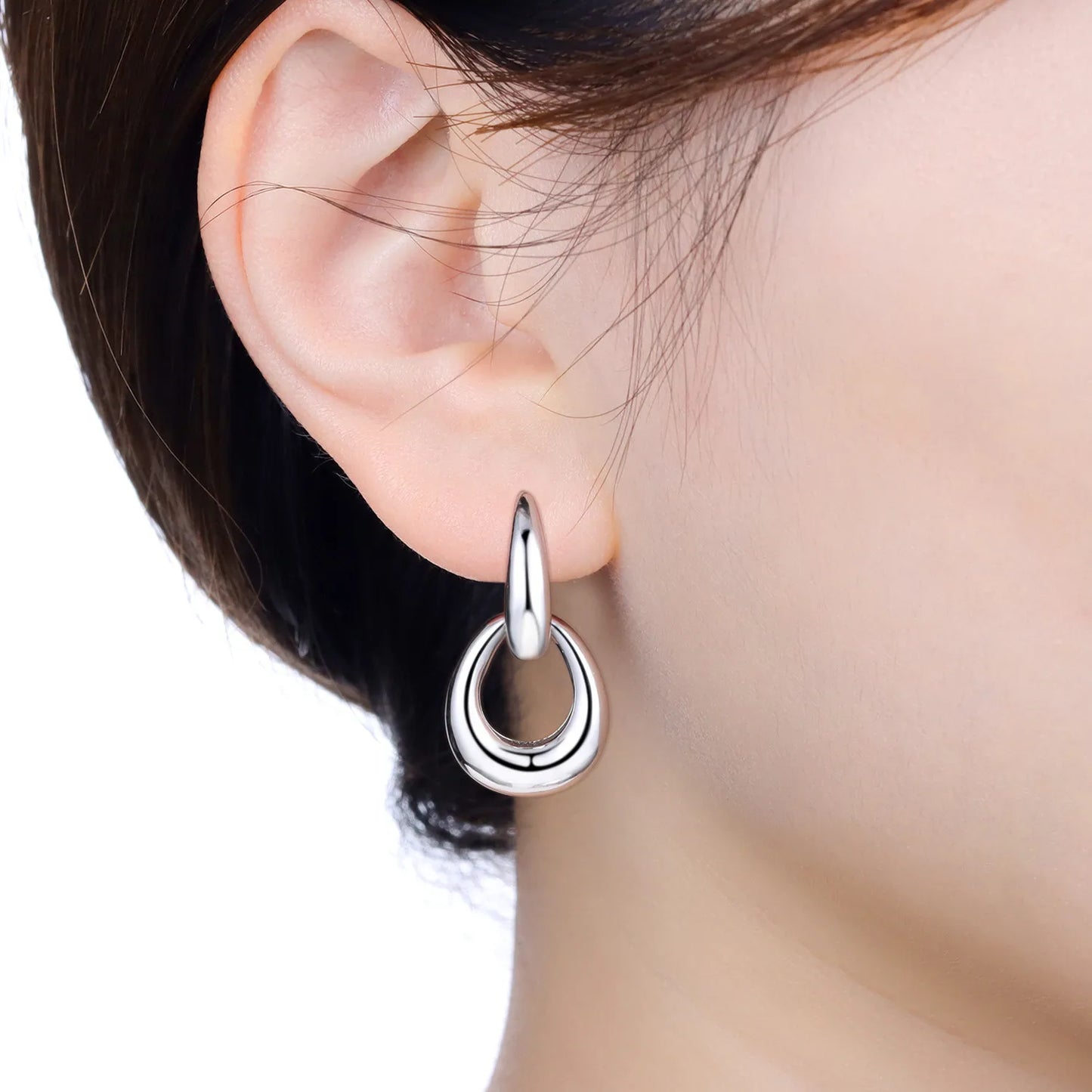 925 Sterling Silver Double Loop Drop Earrings for Women | Minimalist Dangle Earrings