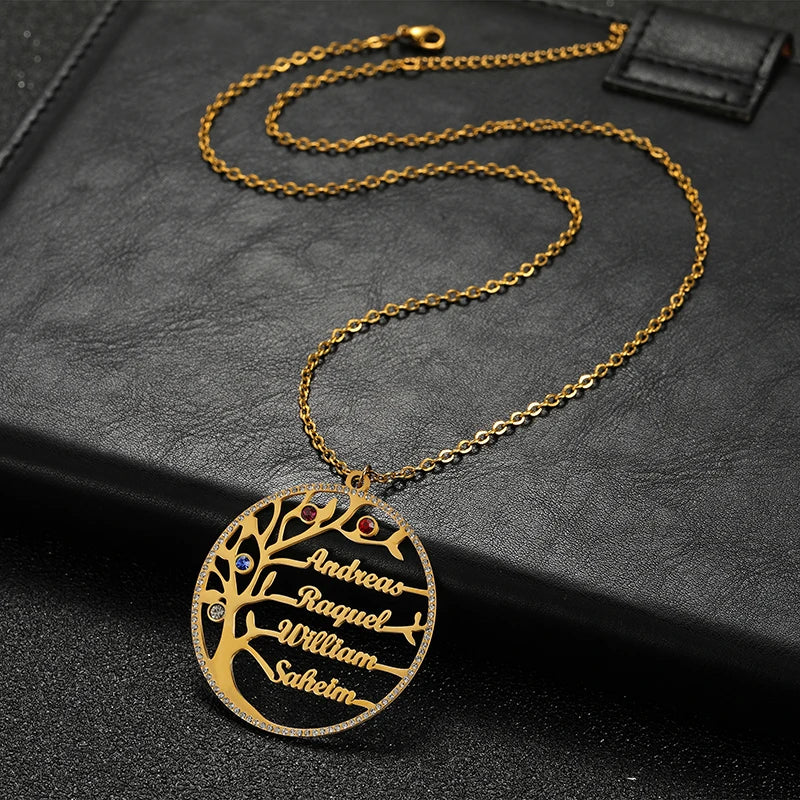 Personalized Stainless Steel Tree of Life Necklace with Birthstone - Buy One Get One Free🔥