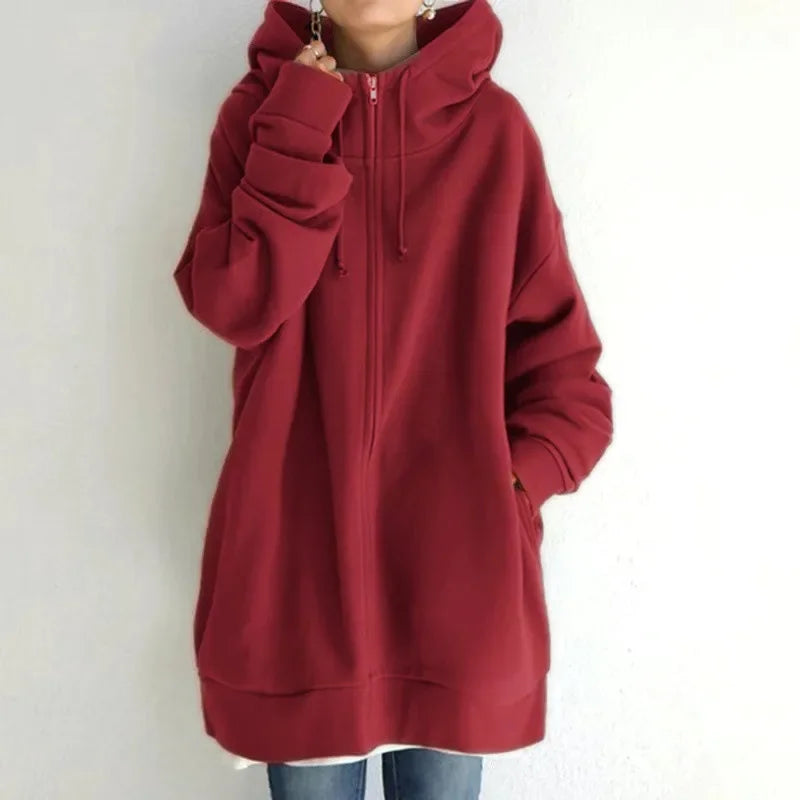 Sweatshirt Zippered Hooded Long Plush Sweatshirt for Women