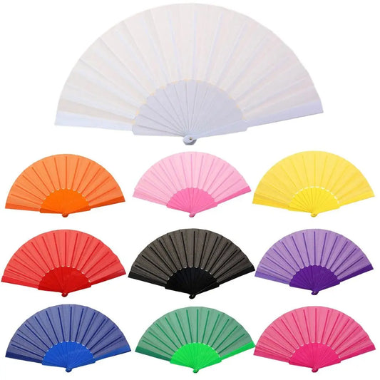 Portable Folding Fan Plain Plastic Cloth Hand Fan