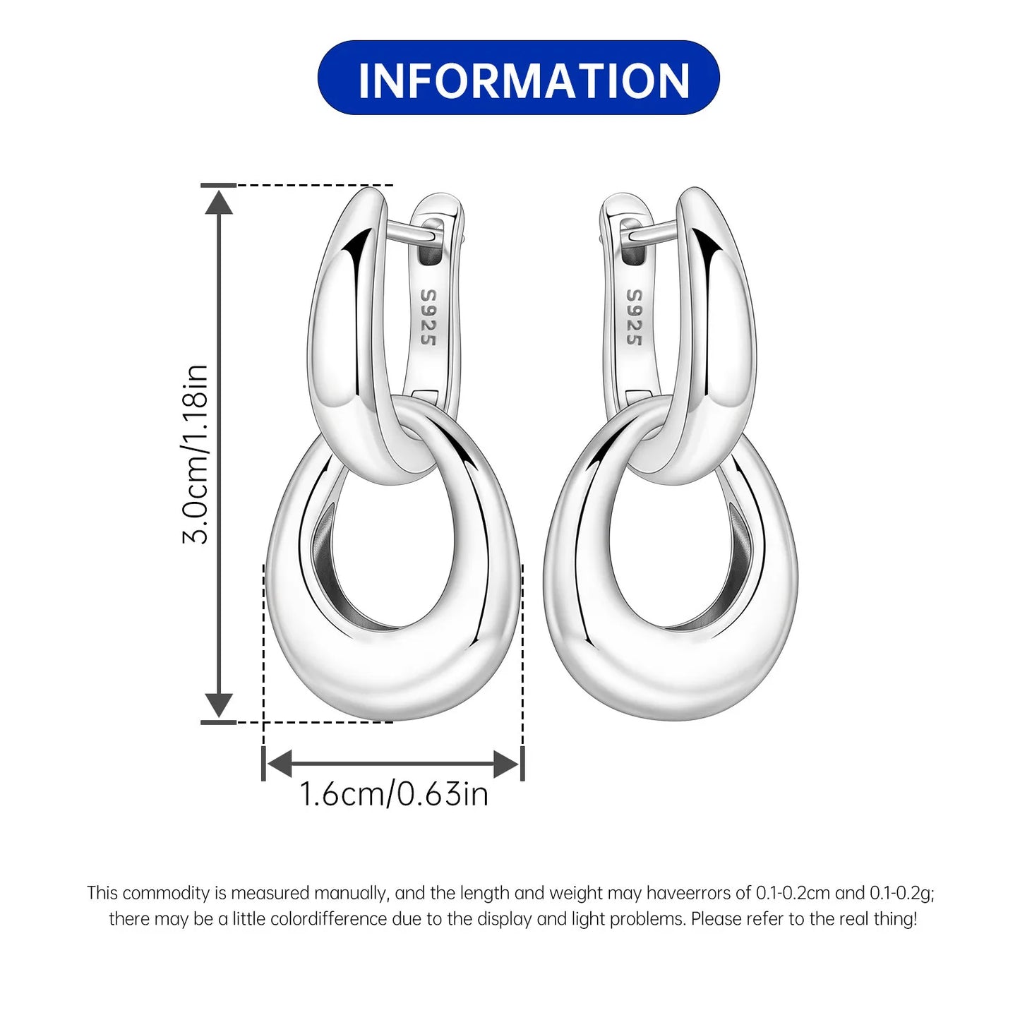 925 Sterling Silver Double Loop Drop Earrings for Women | Minimalist Dangle Earrings