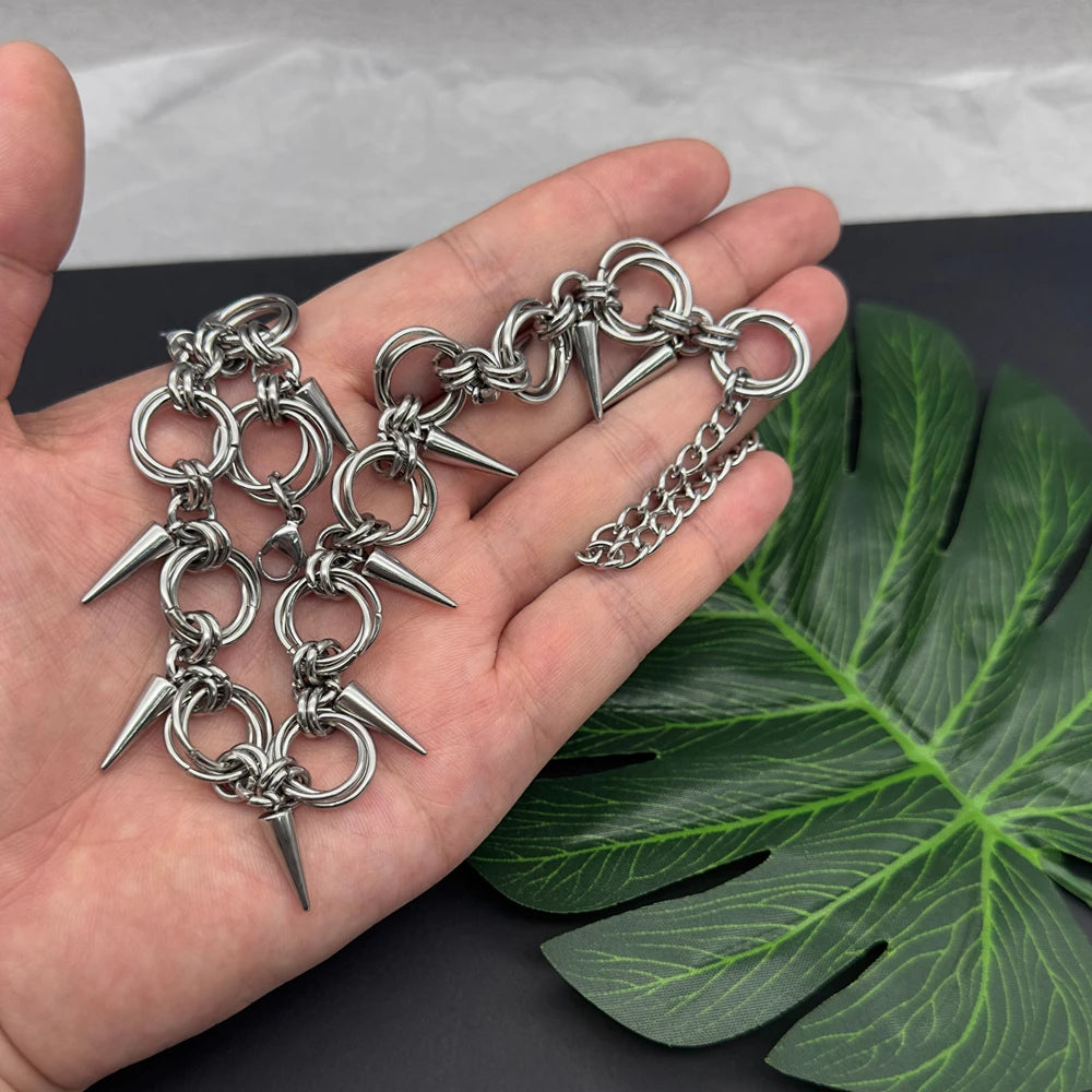 Goth Spiky Choker Necklace Handmade Stainless Steel Rivet Spike Necklace