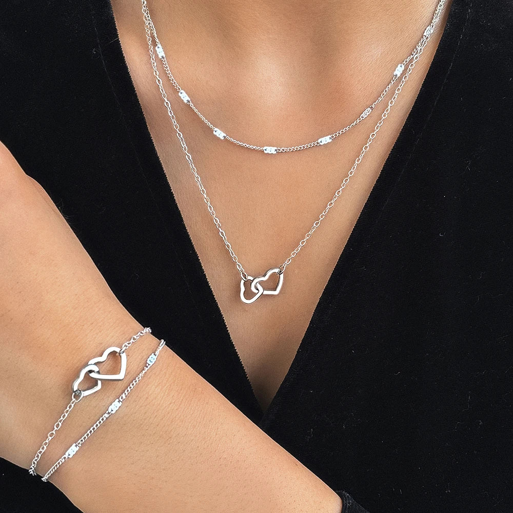 Stainless Steel Love Necklace Double Chain Design Jewelry Set - Buy One Get One Free 🔥