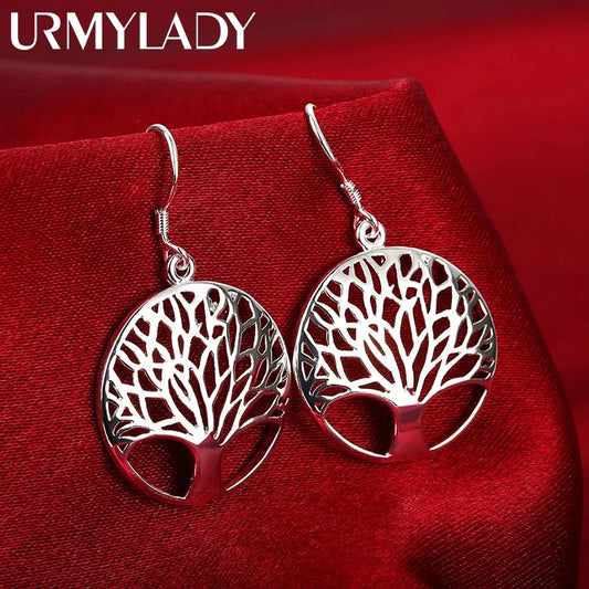 925 Sterling Silver Earrings for Women high quality Jewelry Hollow Carved Round tree