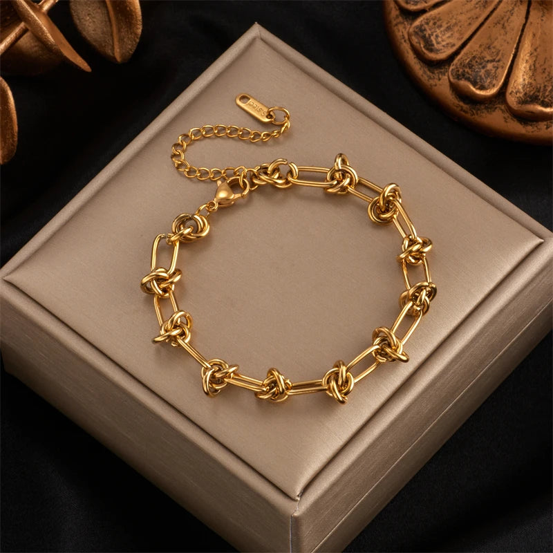 Stainless Steel Gold Silver Color Twist Knot Necklace Bracelets  Set - BOGO Free 🔥