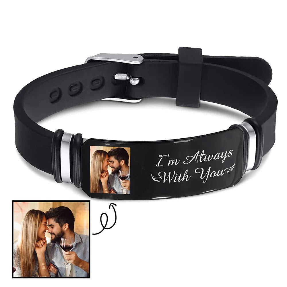 Personalized Silicone wristband Bracelet ; Titanium bracelet for Father Family Friends