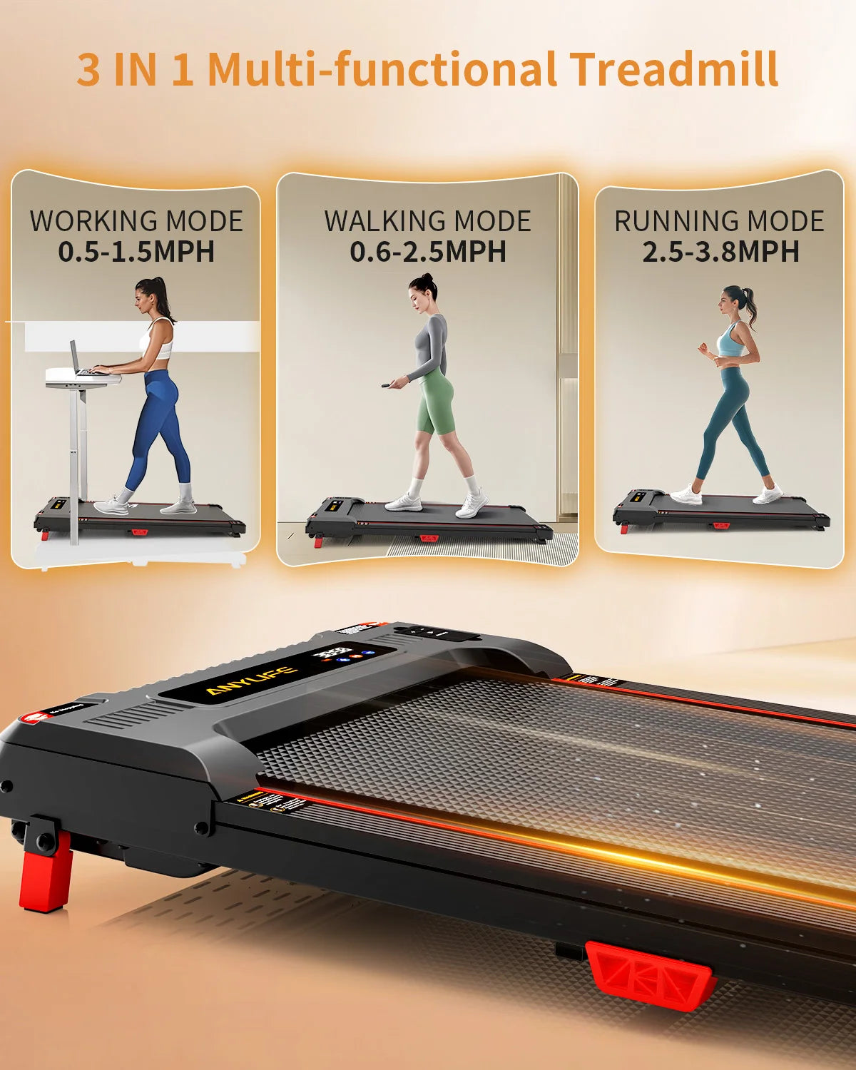 Under Desk Treadmill, Incline Walking Pad 2.5HP Portable Treadmills for Home