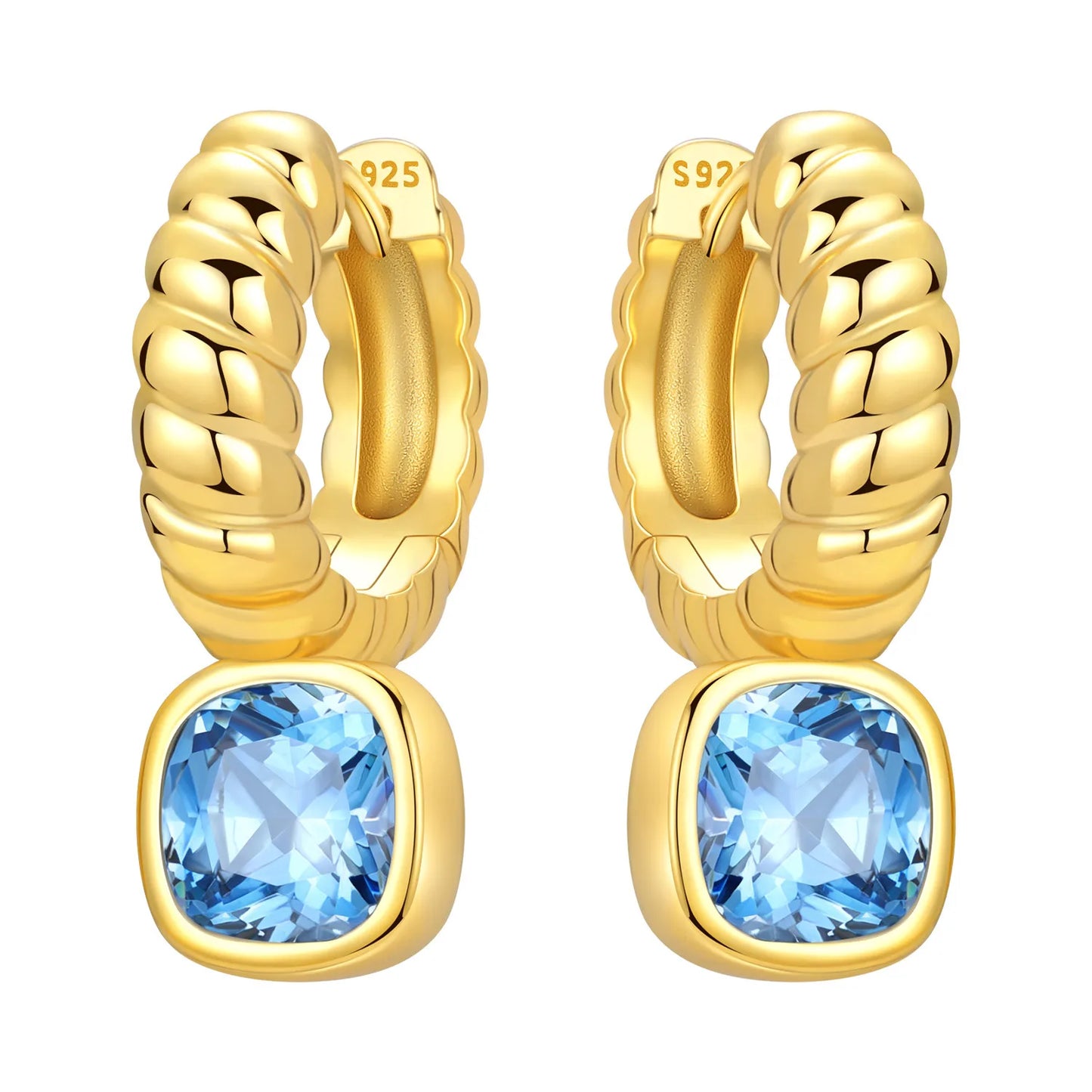 S925 Sterling Silver 18K Gold Square Hoop Earrings
