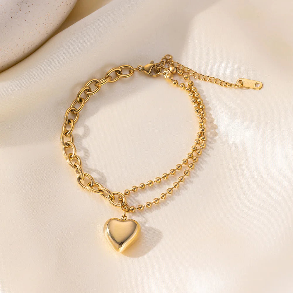 Elegant Simple Bracelet Love Earrings Heart-shaped Pendant Necklace Women's Set