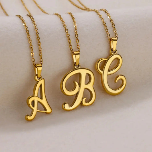 Women Stainless Steel Gold Color Initials Necklaces
