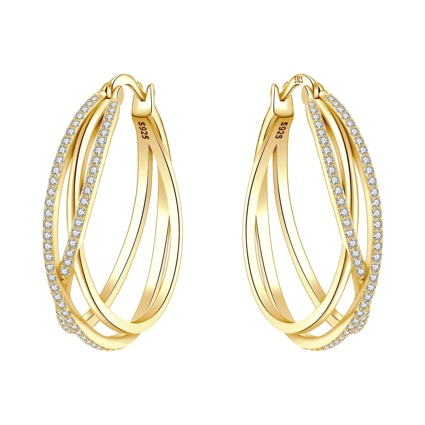 S925 Sterling Silver 18K Gold Square Hoop Earrings