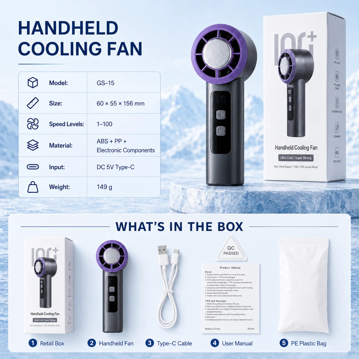 Portable Handheld Cooling Fan, with Cooling Plate