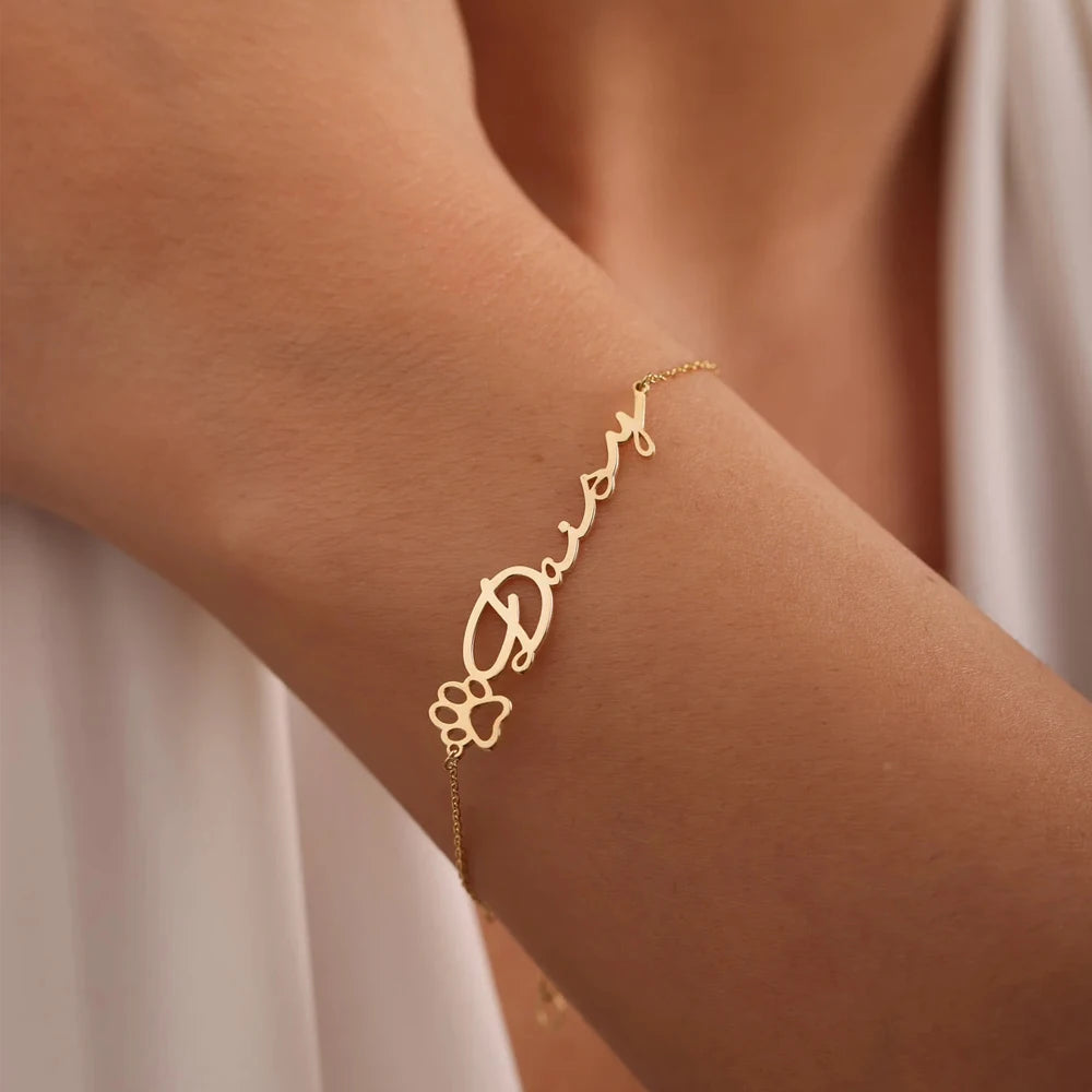 Personalized Custom Name Bracelet for Women Heart Paw