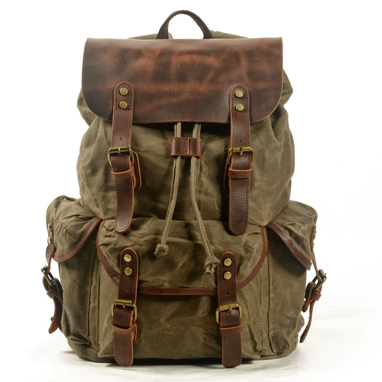 Backpack Men's Women's Vintage Wax Canvas Tactical Travel Bag Large Capacity Outdoor Mountaineering Camping Leather Backpack