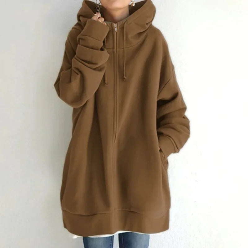 Sweatshirt Zippered Hooded Long Plush Sweatshirt for Women