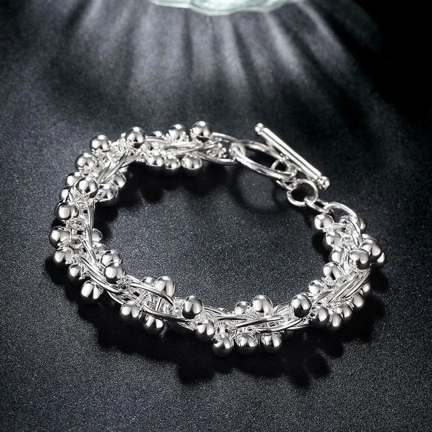 Fine NEW 925 Sterling Silver High Quality Lady solid beads Bracelet