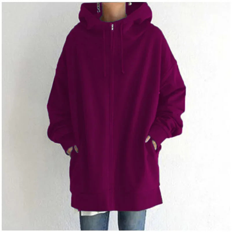 Sweatshirt Zippered Hooded Long Plush Sweatshirt for Women