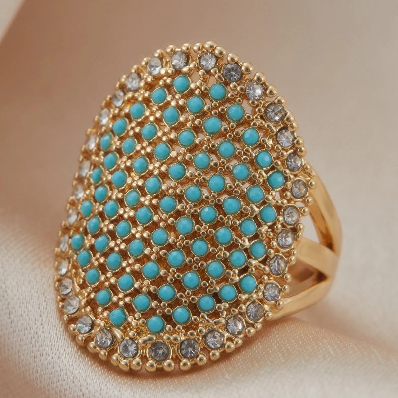 Retro Bohemian Fashion Set Zircon Oval Ring