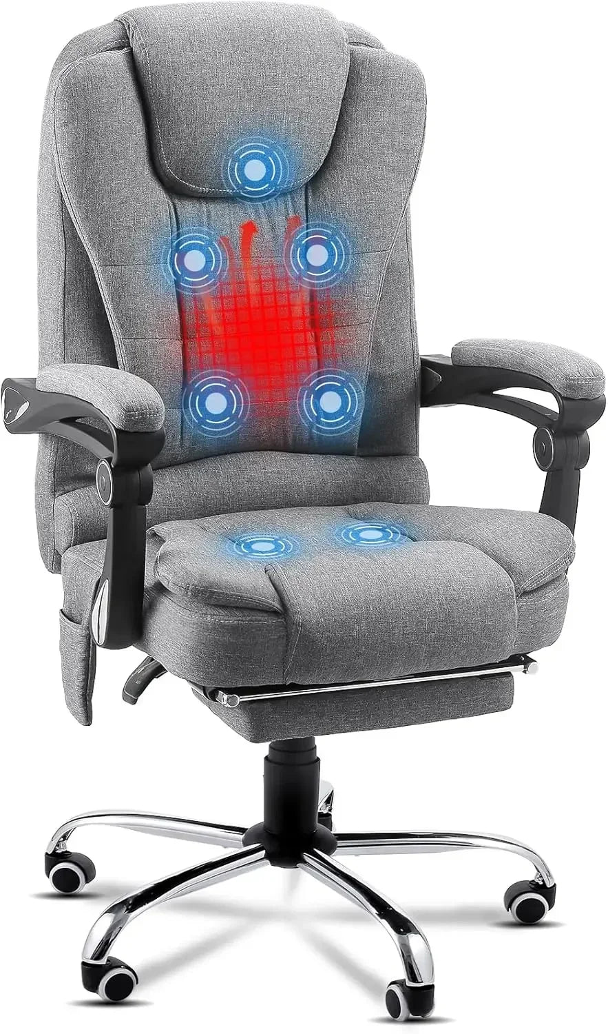 Ergonomic  Leather Reclining Heat & Massage High Back Desk Chair w/Retractable Footrest,