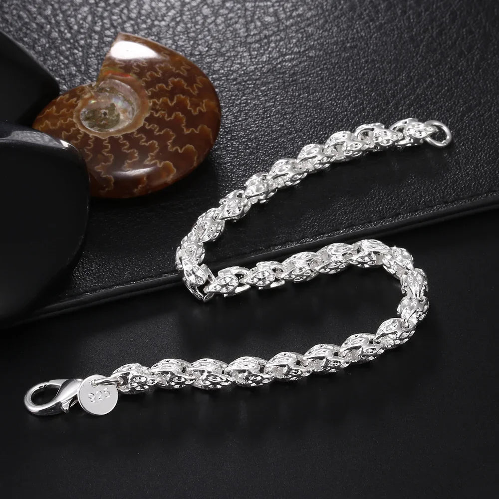 Fine Noble 925 Sterling Silver Solid Chain Bracelet For Women Men