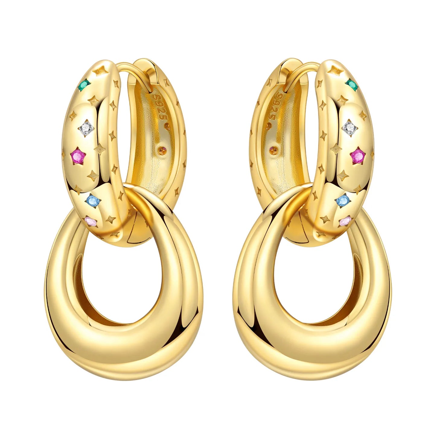 925 Sterling Silver Double Loop Drop Earrings for Women | Minimalist Dangle Earrings