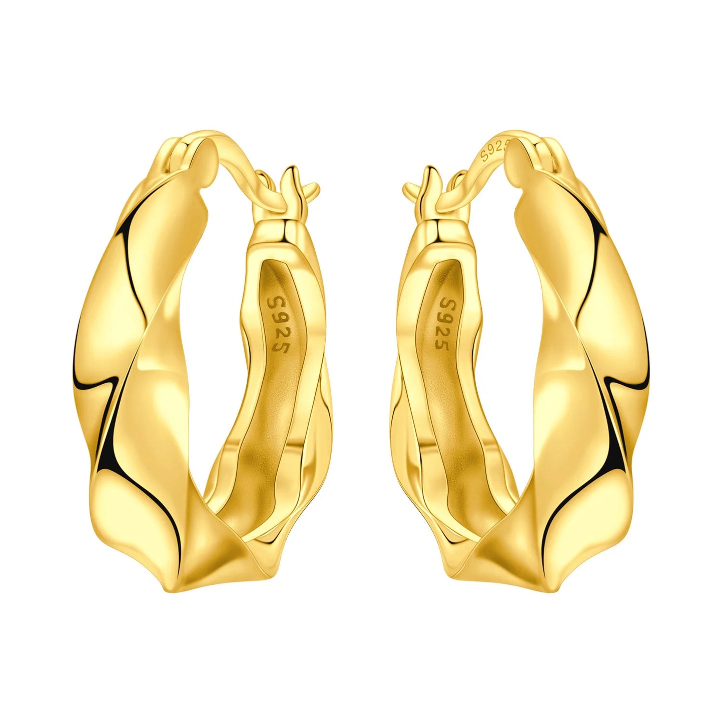 S925 Sterling Silver 18K Gold Square Hoop Earrings