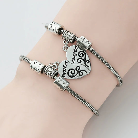 Mother And Daughter Charms Bracelet, Link Chain Women Bracelet