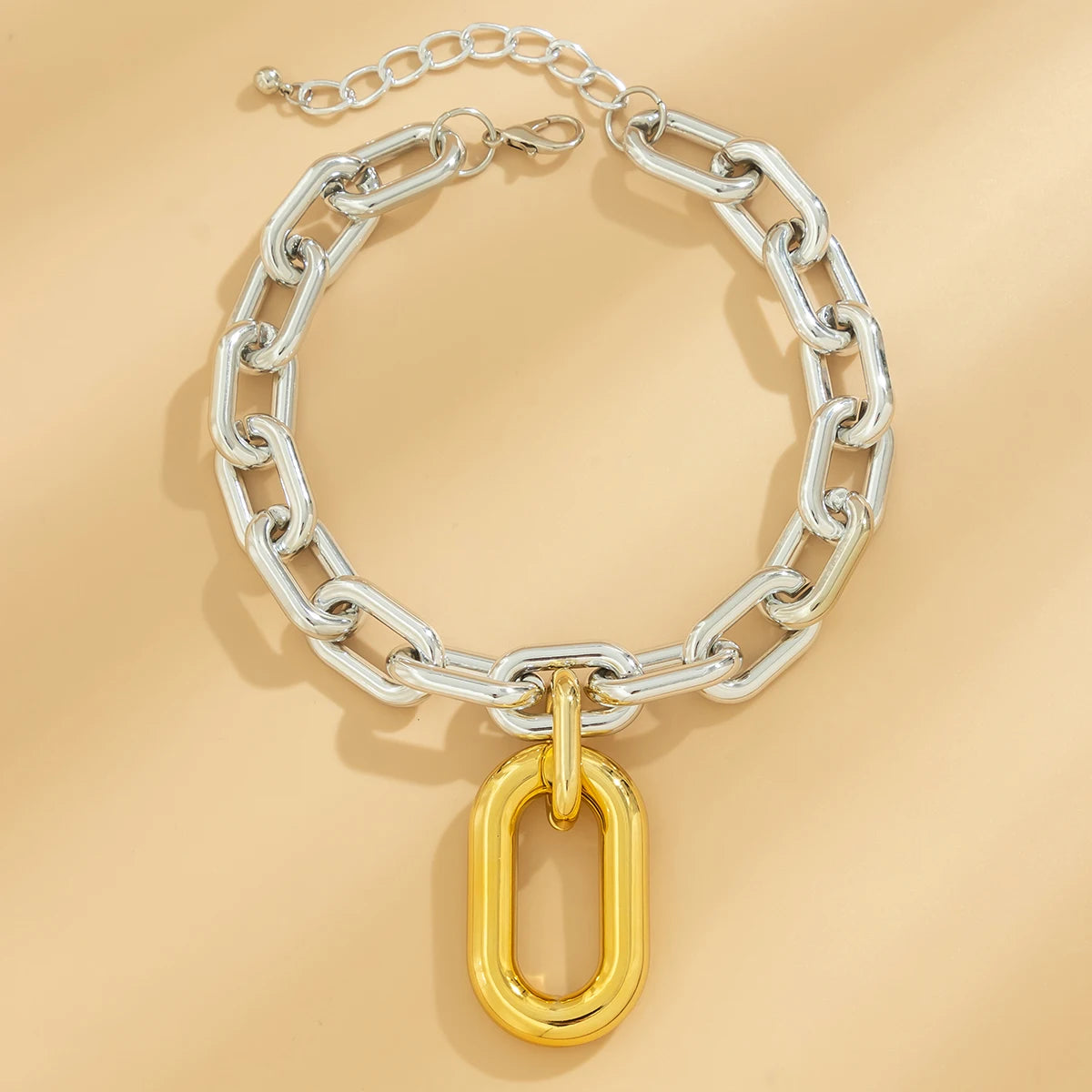 Thick Chains with Big Elliptical Pendant Necklace for Women