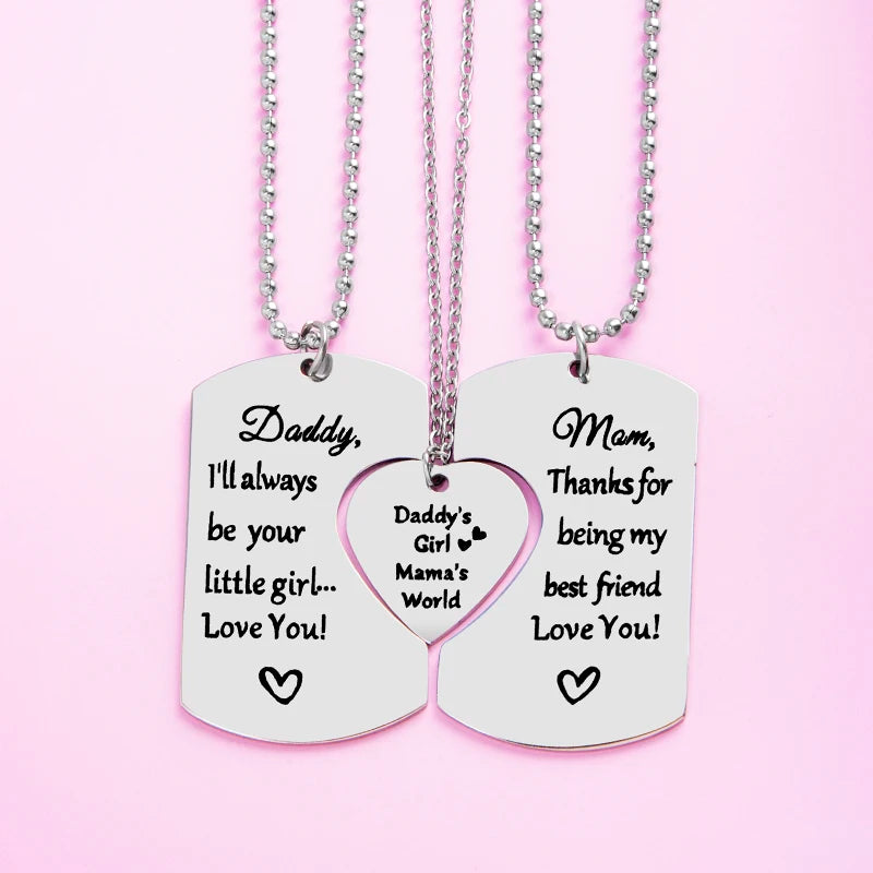 Family Necklace Set, 3 PCS Daddy Mom Girl Matching Necklace Set