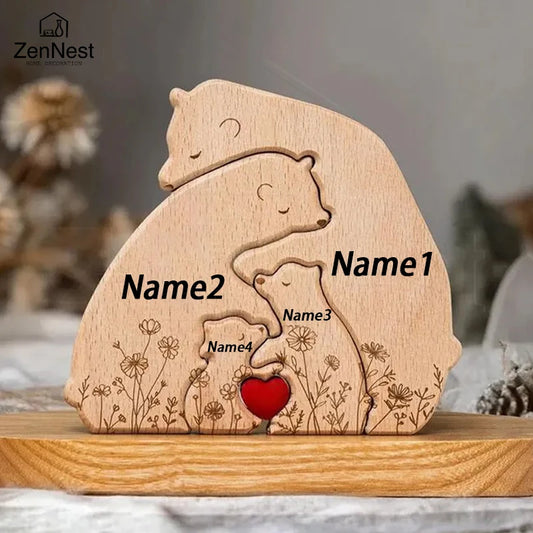 Little Bear Family Personalized Name Puzzles, Thanksgiving Christmas Gifts,