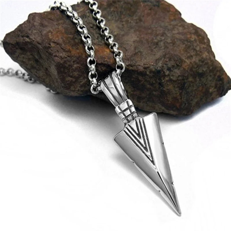 Arrowhead pendant Necklace, Silver Tribal Style Pendant Arrowhead Jewelry