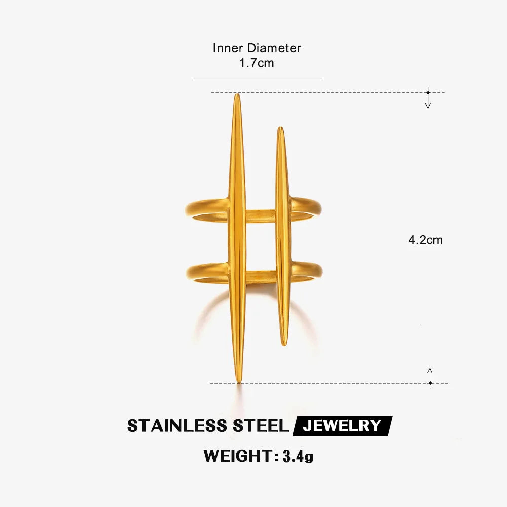 Stainless Steel Vintage 18K Gold Plated Parallel Double Line Hollowed ring