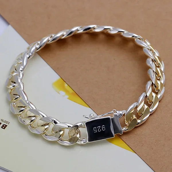 Fine Noble 925 Sterling Silver Solid Chain Bracelet For Women Men