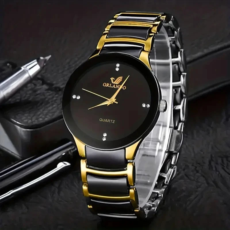 5pcs Men's New Classic Steel Band Versatile Watch