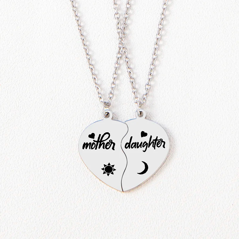 Mother Son Pendant, Silver Heart Puzzle Necklace