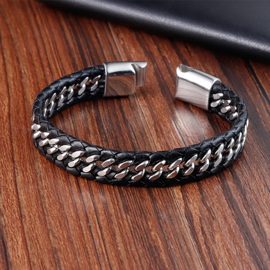 Braided Rope Woven Black Leather Men Bracelets -BuyOne Get One Free🔥