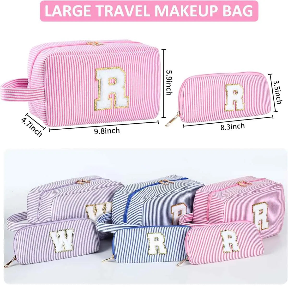 2PCS Cute Multi-color Cosmetic Bag With Initials - Free Shipping (looking for purple or pink, go to the home page)