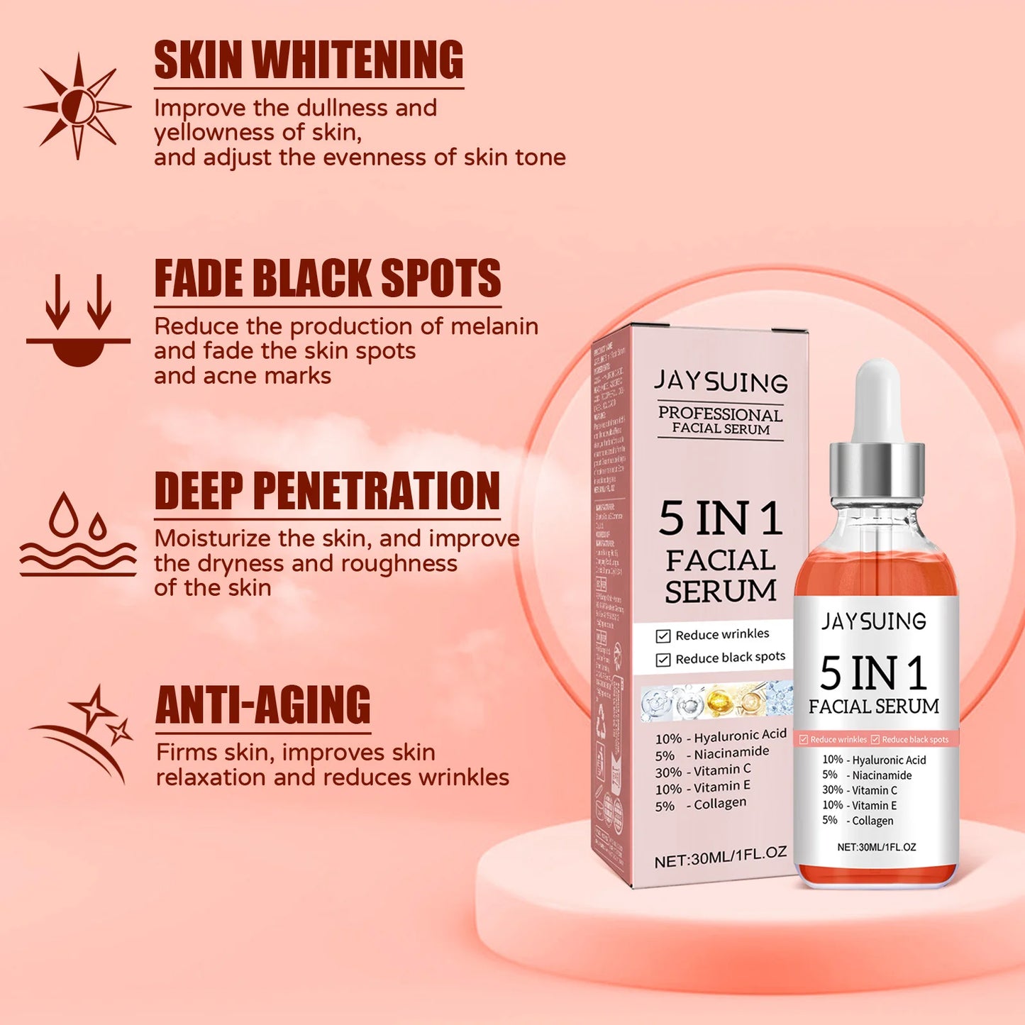 5 In 1 Facial Serum Brightening Vitamin C Hyaluronic Acid Face Serum