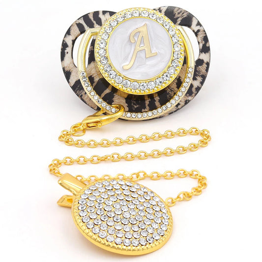 Leopard Gold Pacifier Clip 24 Name Initial Letter BPA Free Silicone Infant -🔥 - Buy One get One