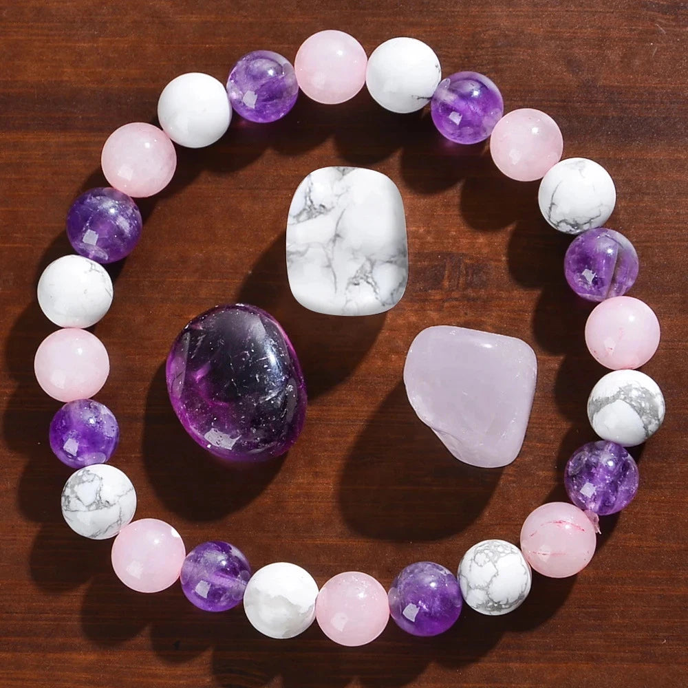 Amethyst - Rose Quartz Natural Stone Aura Balancing Sleep Bracelet for Women