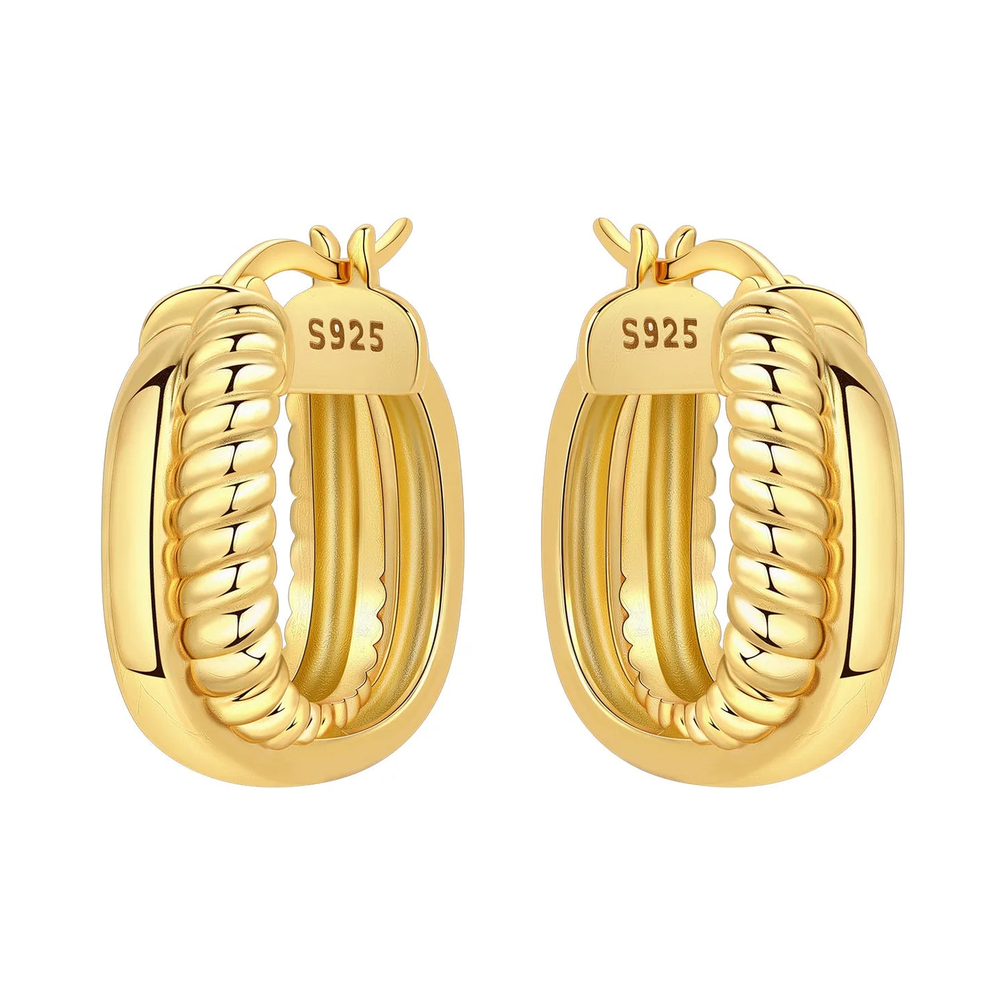 S925 Sterling Silver 18K Gold Square Hoop Earrings