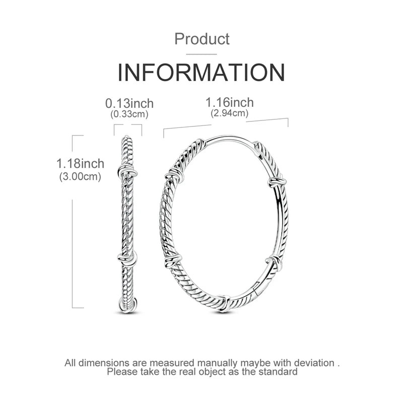 925 Sterling Silver Knot Hoop Earrings for Women | Textured Silver Earrings