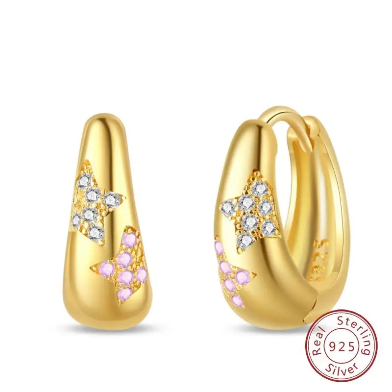 925 Sterling Silver Earrings Charm Simple Shiny Zirconia - Buy One Get