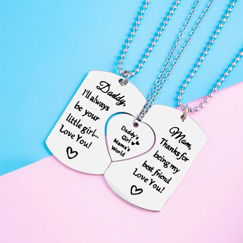 Family Necklace Set, 3 PCS Daddy Mom Girl Matching Necklace Set