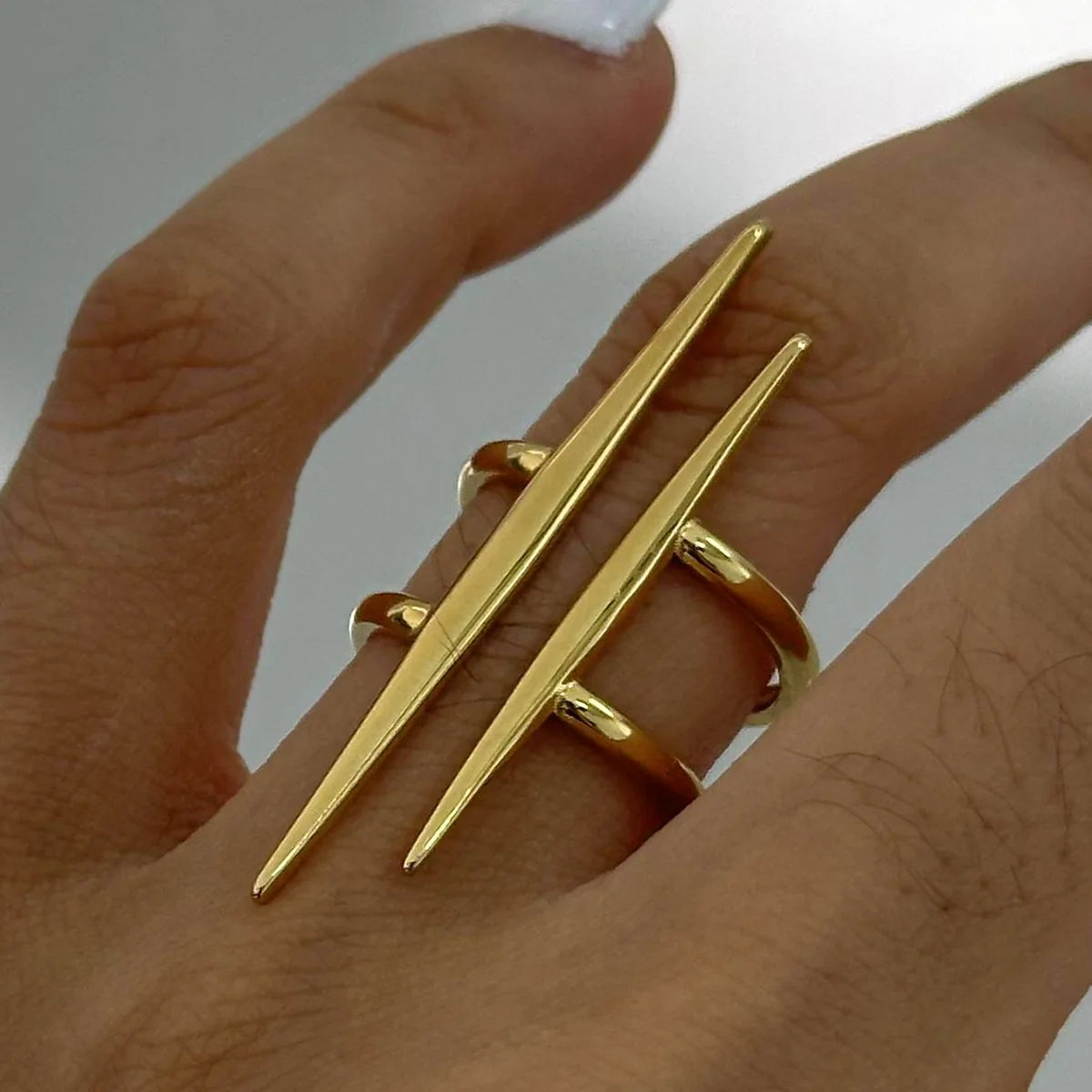 Stainless Steel Vintage 18K Gold Plated Parallel Double Line Hollowed ring