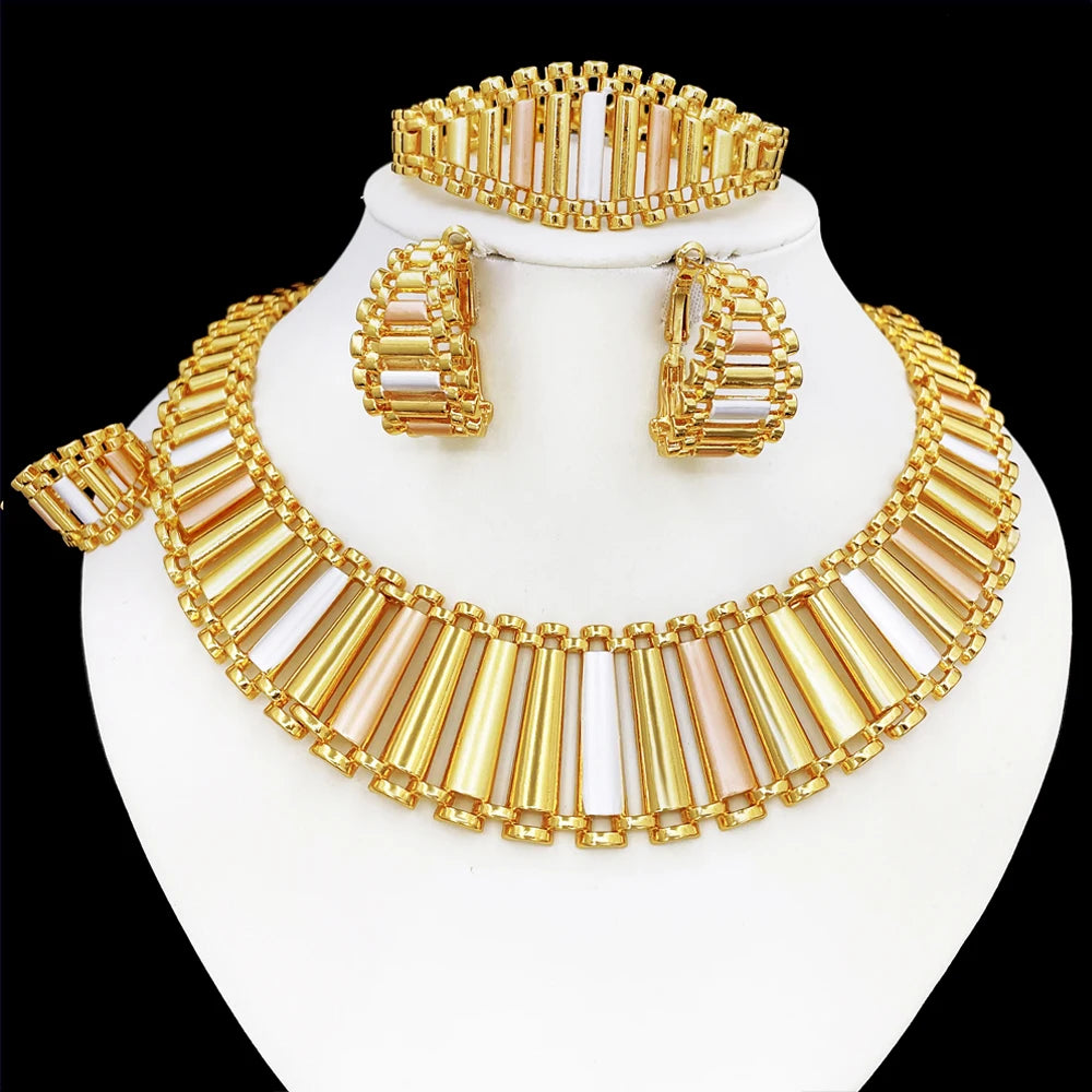 Luxury Jewelry Set Exaggerate Big Necklace Bracelet Earring Ring Set
